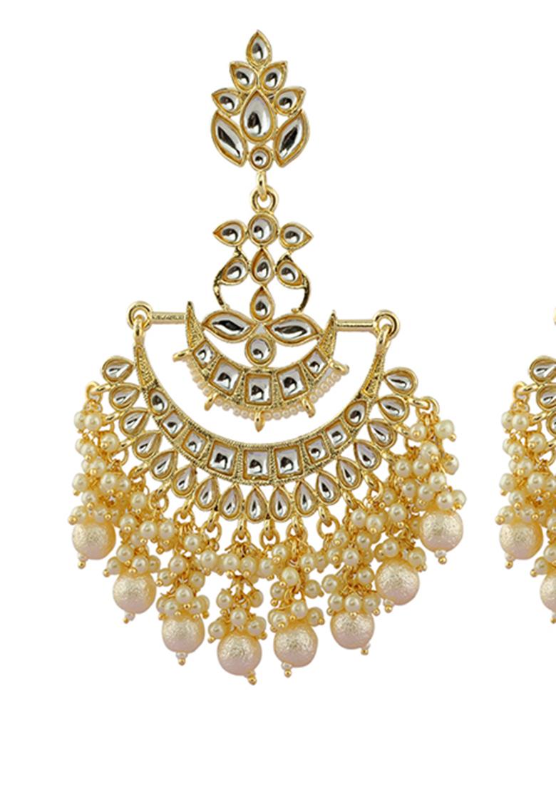 Golden White Brass Earring - Indya