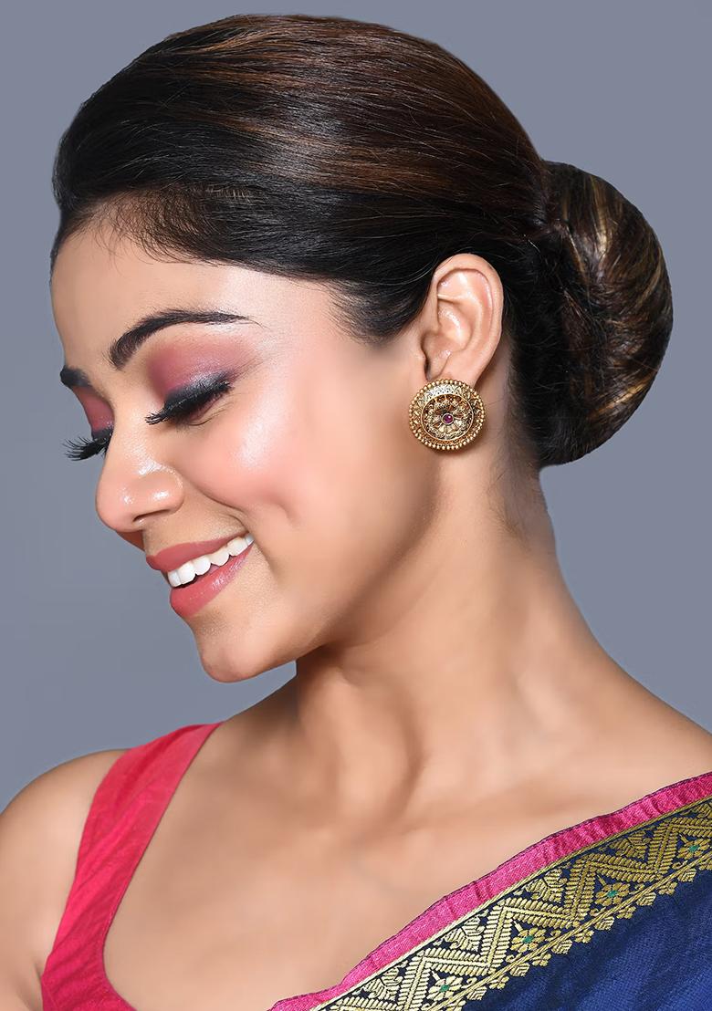 Golden Ruby Brass Earring - Indya