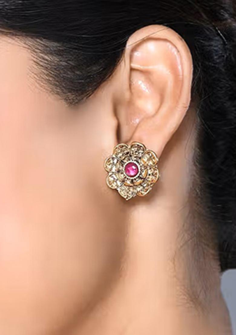 Golden Ruby Brass Earring - Indya