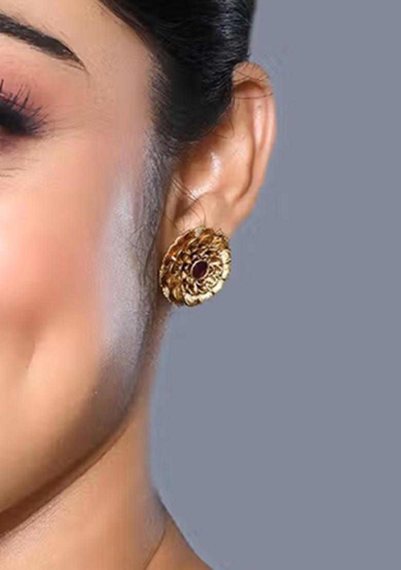 Golden Ruby Brass Earring - Indya