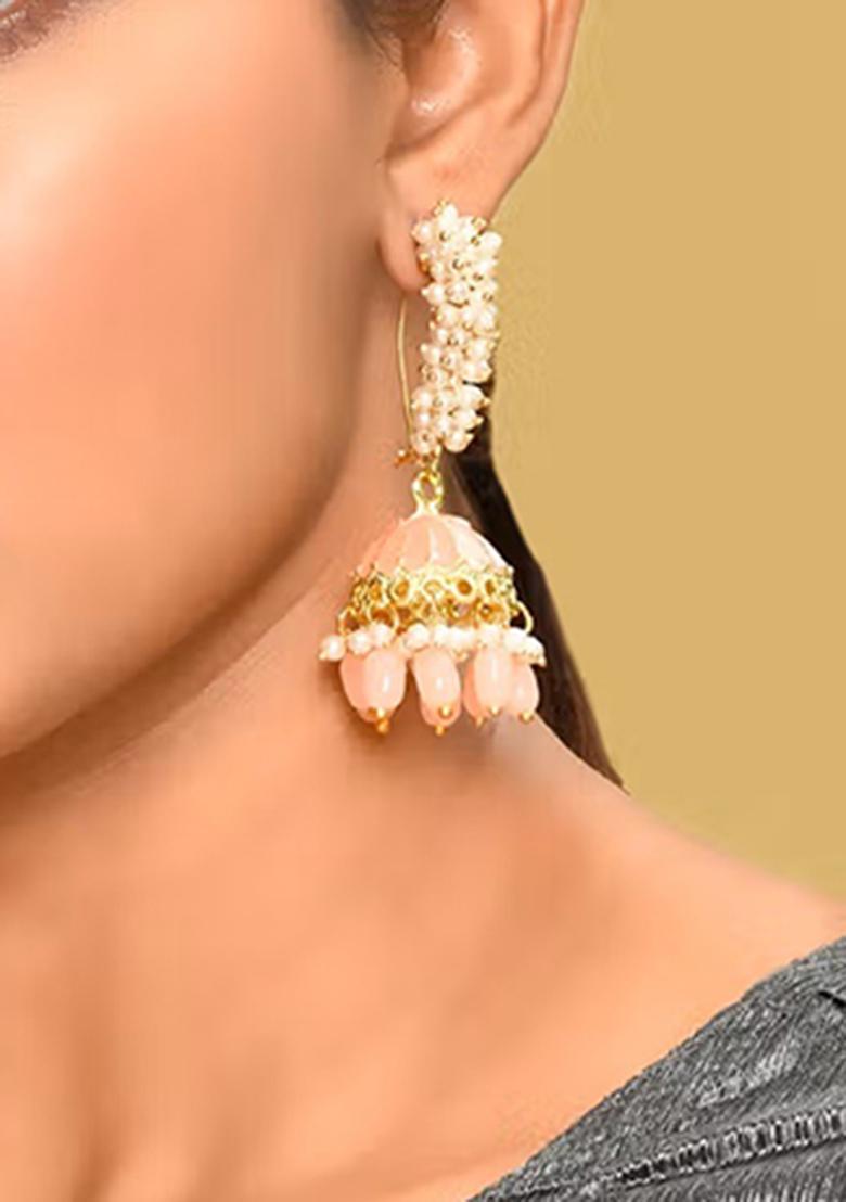Golden Peach Brass Earring - Indya