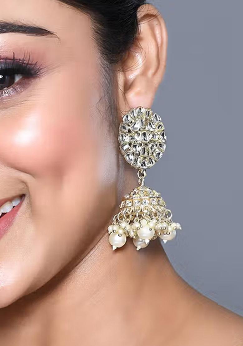 Golden White Brass Earring - Indya