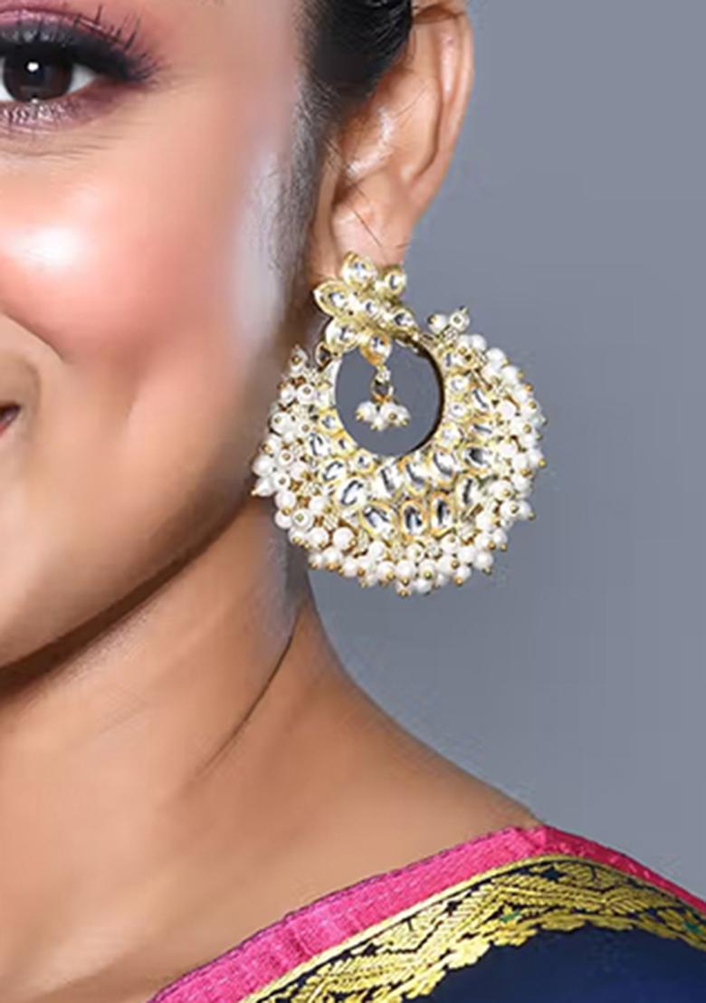 Golden White Brass Earring - Indya