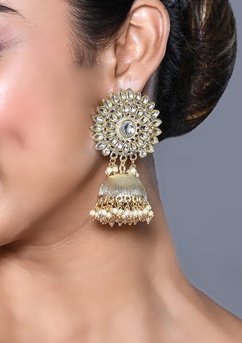 Golden White Brass Earring - Indya