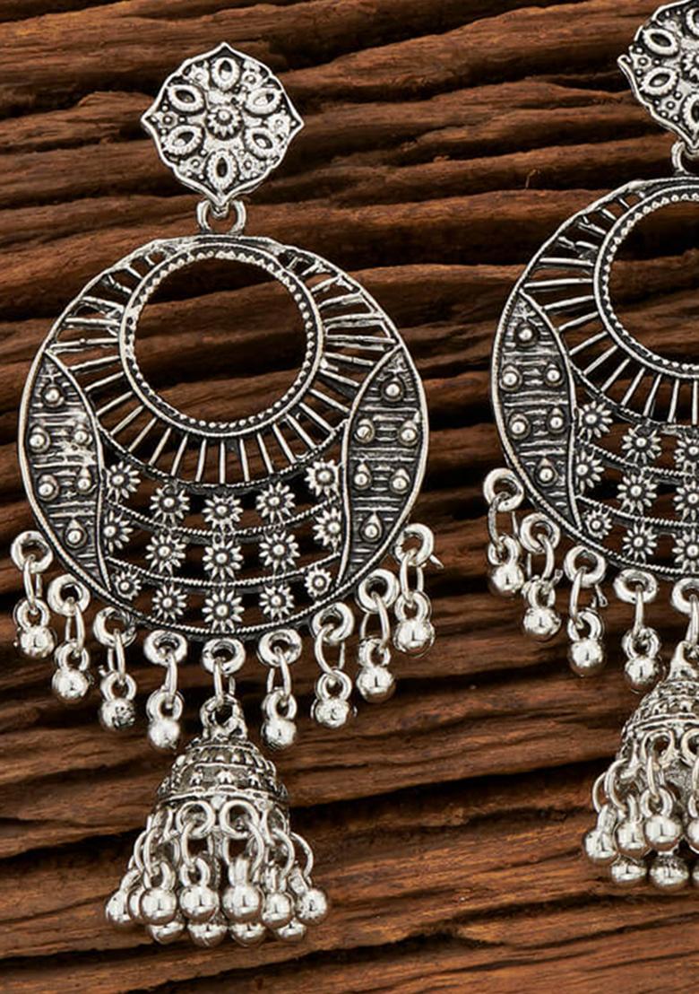 Silver Black Oxidised Earrings Earring - Indya