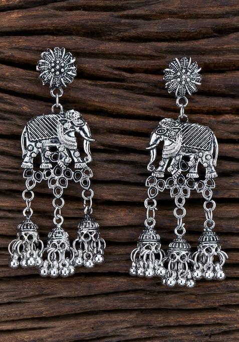 Silver Black Oxidised Elephant Earrings Earring