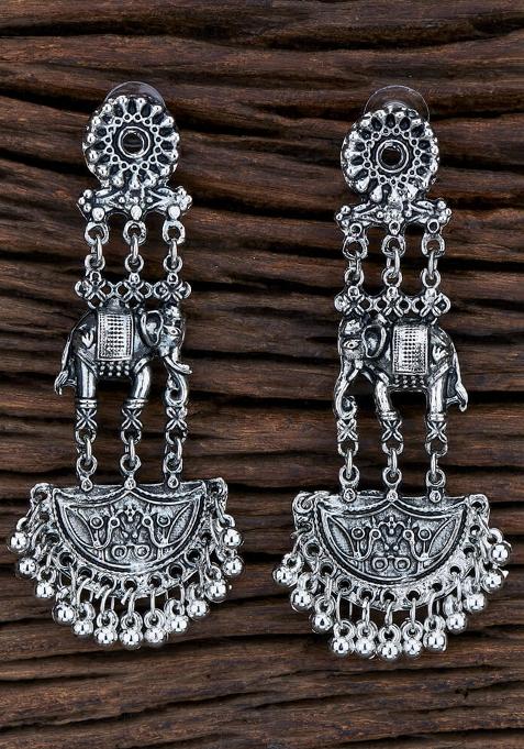 Silver Black Oxidised Elephant Earrings Earring