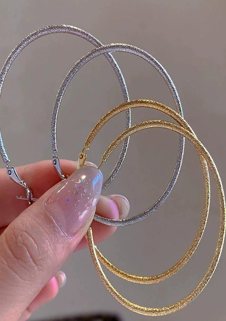 Gold Plated Anti-Tarnish Frosted Matte Hoop Earrings - Indya