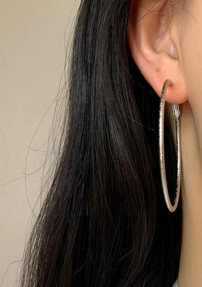 Silver Plated Anti-Tarnish Frosted Matte Hoop Earrings - Indya