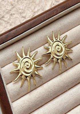 Gold Plated Anti-Tarnish Sun Shaped Stud Earrings