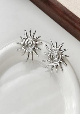 Silver Plated Anti-Tarnish Sun Shaped Stud Earrings