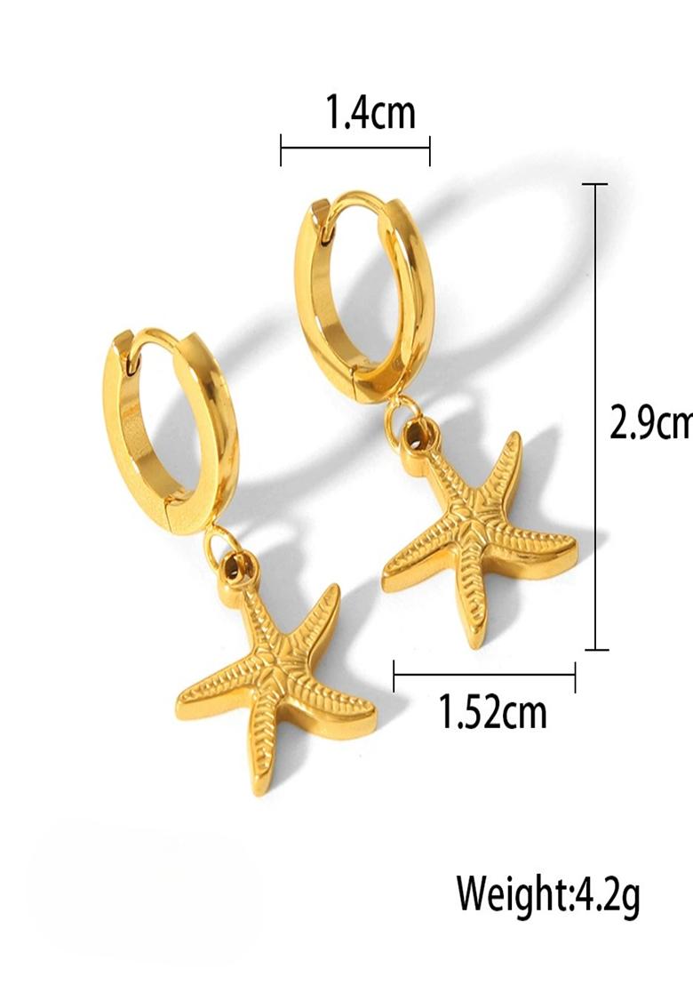 18K Gold Plated Waterproof Anti-Tarnish Starfish Drop Earrings - Indya