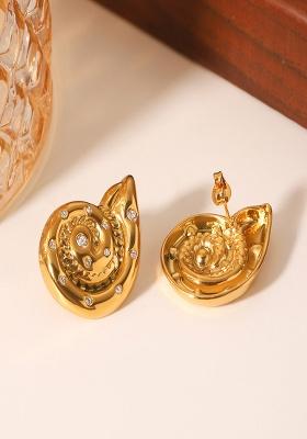 18K Plated Waterproof Anti-Tarnish Zircon Encrusted Snail Shell Stud Earrings