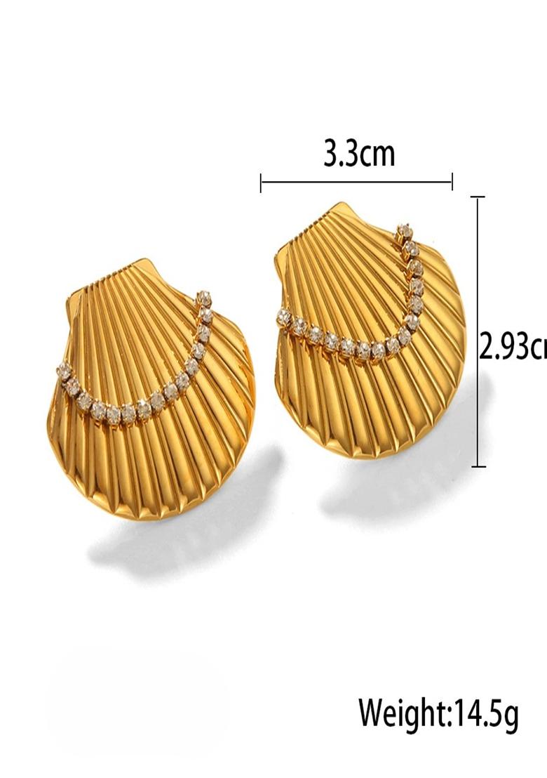 18K Gold Plated Waterproof Anti-Tarnish Zircon Shell Stud Earrings - Indya
