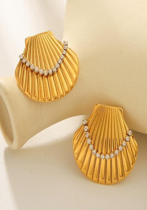 18K Gold Plated Waterproof Anti-Tarnish Zircon Shell Stud Earrings