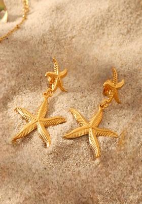 18K Gold Plated Waterproof Anti-Tarnish Dual Starfish Drop Earrings