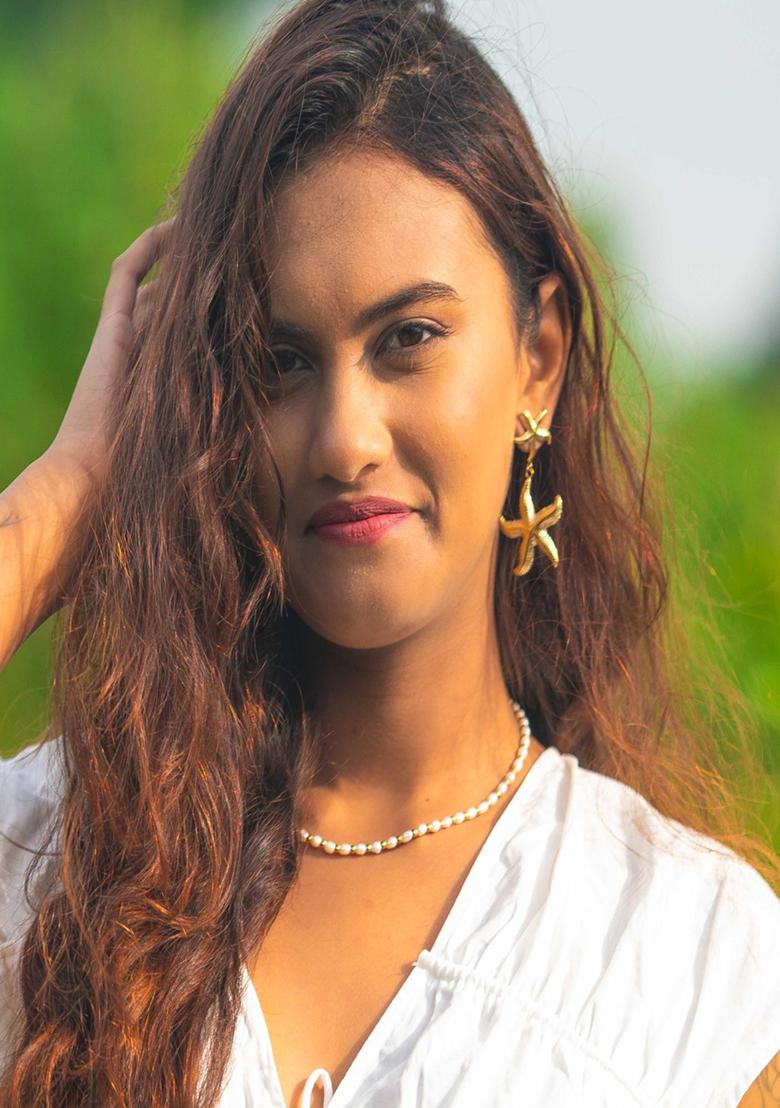 18K Gold Plated Waterproof Anti-Tarnish Dual Starfish Drop Earrings - Indya