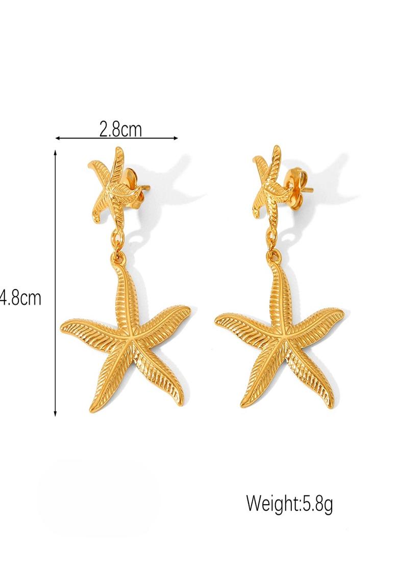 18K Gold Plated Waterproof Anti-Tarnish Dual Starfish Drop Earrings - Indya
