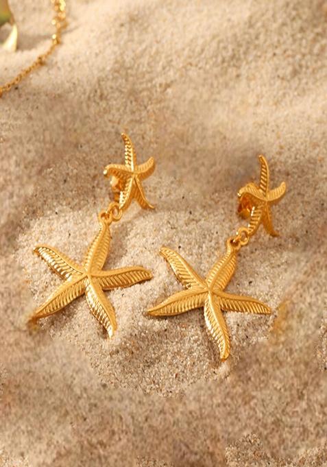 18K Gold Plated Waterproof Anti-Tarnish Dual Starfish Drop Earrings