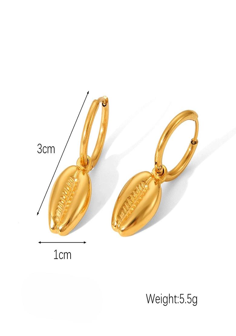 18K Gold Plated Waterproof Anti-Tarnish Cowrie Shell Drop Earrings - Indya