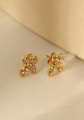 18K Gold Plated Waterproof Anti-Tarnish Zircon Cross Stud Earrings