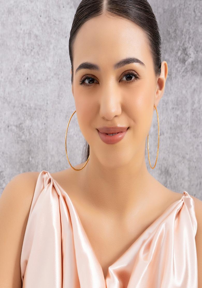 18K Gold Plated Waterproof Anti-Tarnish 8.4Cm Diameter Large Thin Hoop Earrings - Indya