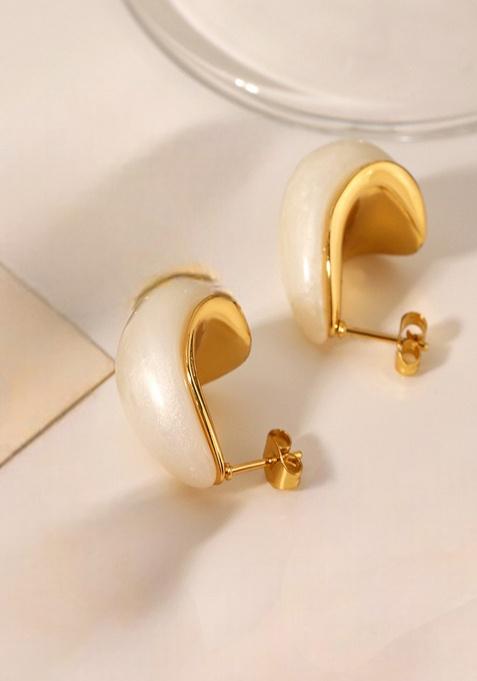 18K Gold Plated Waterproof Anti-Tarnish White Enamel C-Shaped Half Hoop Earrings