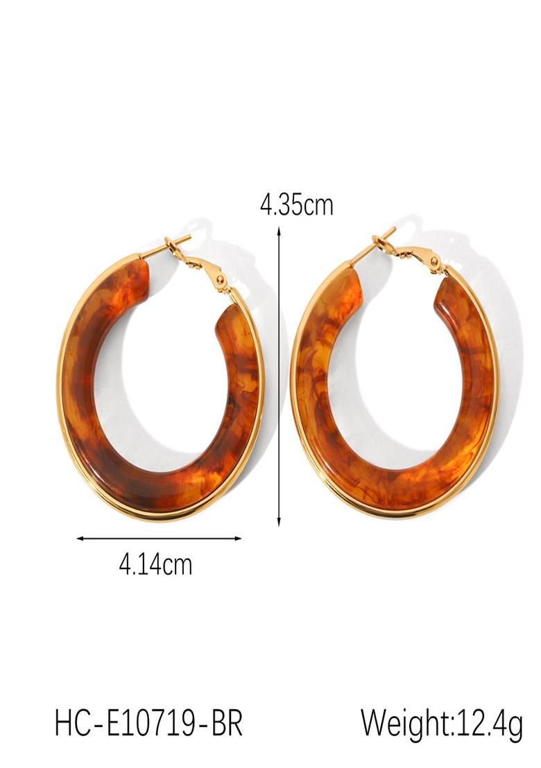18K Gold Plated Waterproof Anti-Tarnish Brown Resin Hoop Earrings - Indya