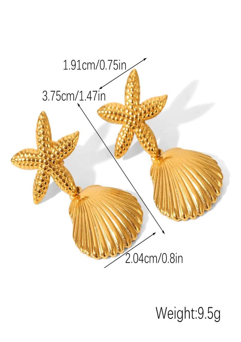18K Gold Plated Waterproof Anti-Tarnish Starfish And Shell Drop Earrings - Indya