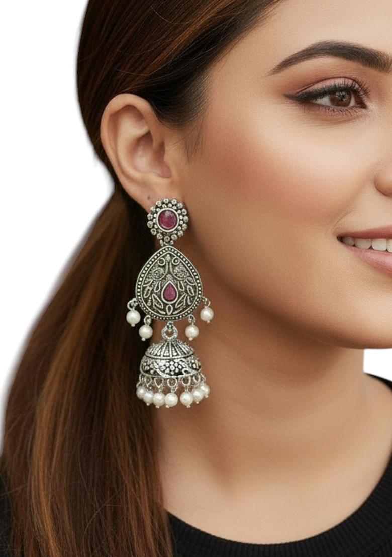 Silver Alloy Earrings - Indya