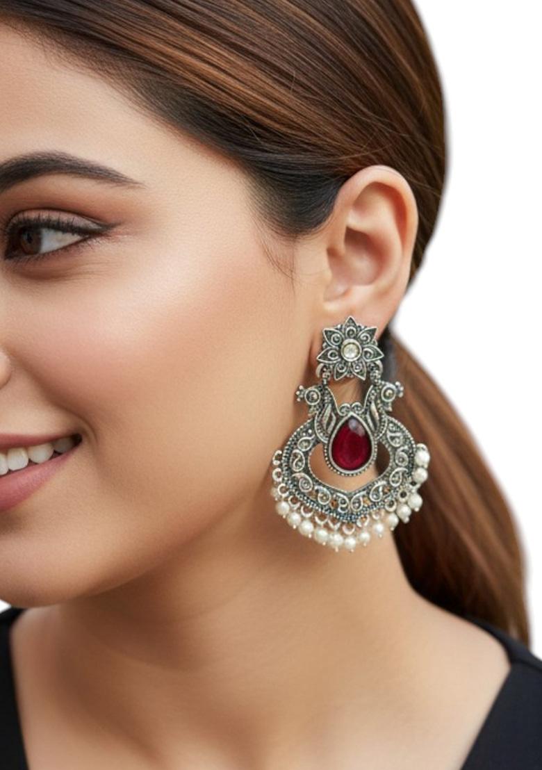 Silver Alloy Earrings - Indya