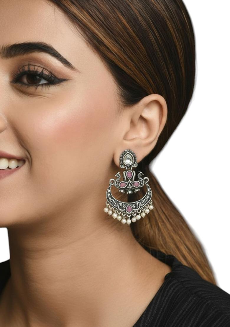 Silver Alloy Earrings - Indya