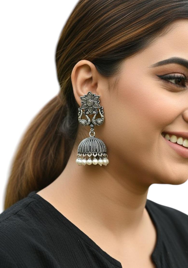 Silver Alloy Earrings - Indya