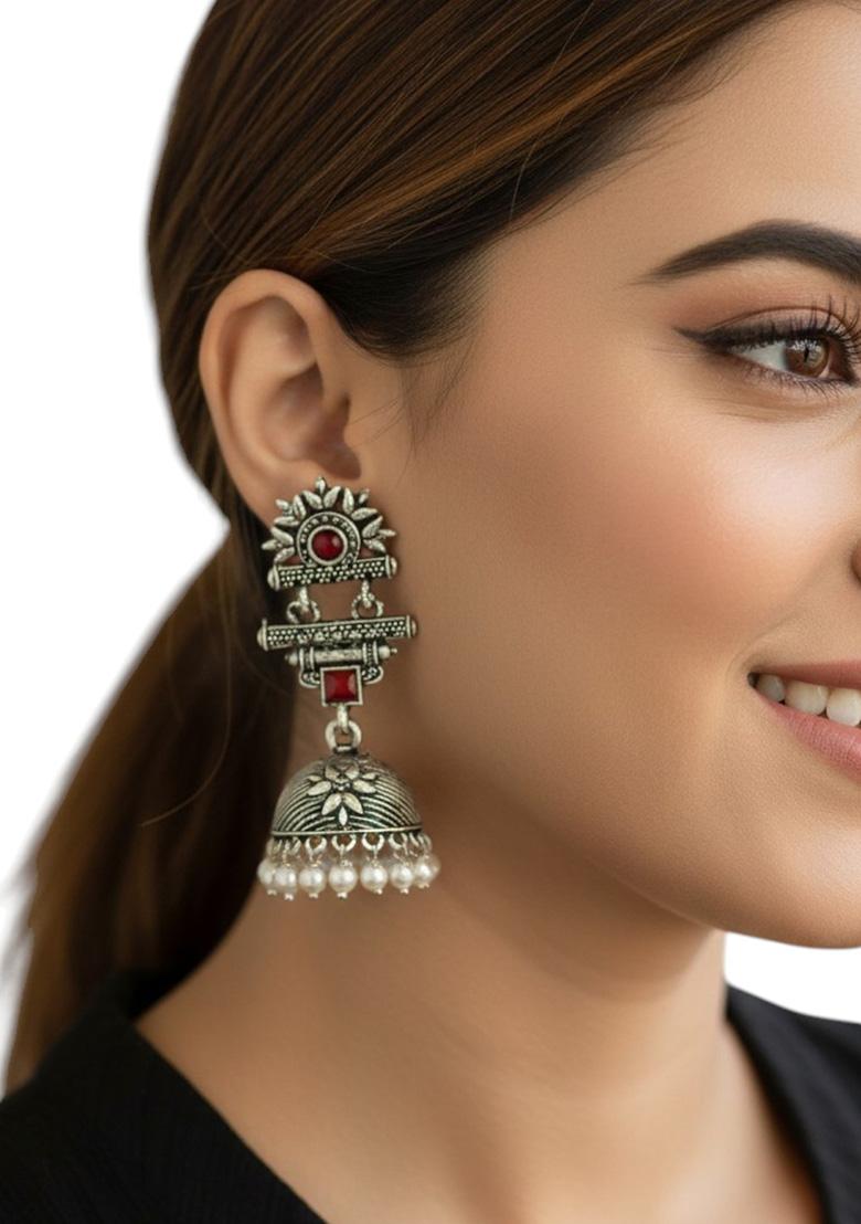 Silver Alloy Earrings - Indya