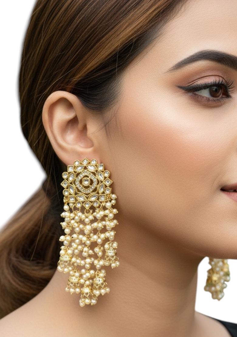 Golden Alloy Earrings - Indya