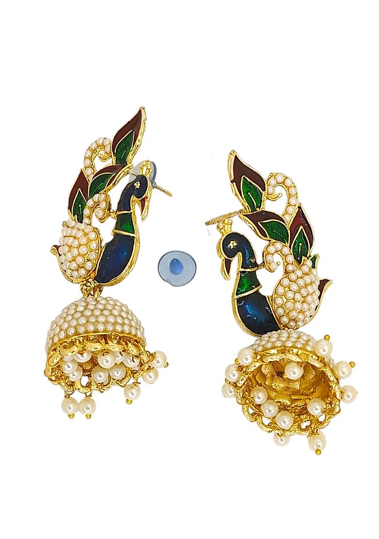 Golden Alloy Earrings - Indya