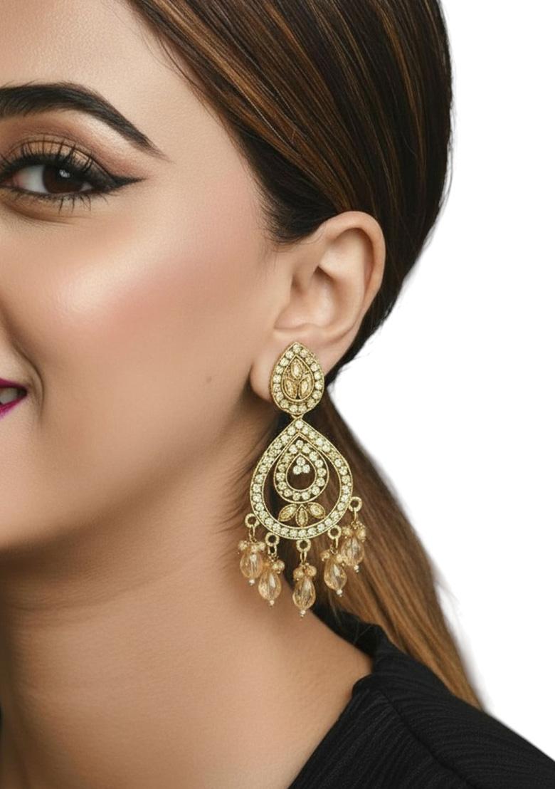Golden Alloy Earrings - Indya