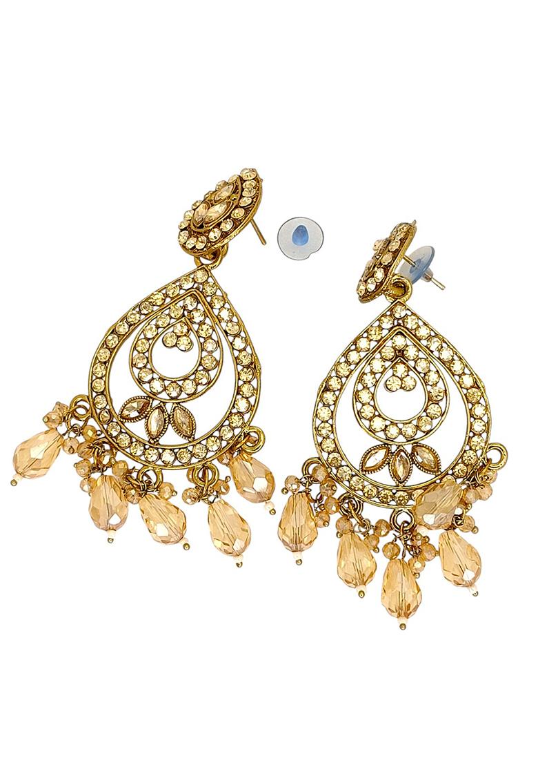 Golden Alloy Earrings - Indya