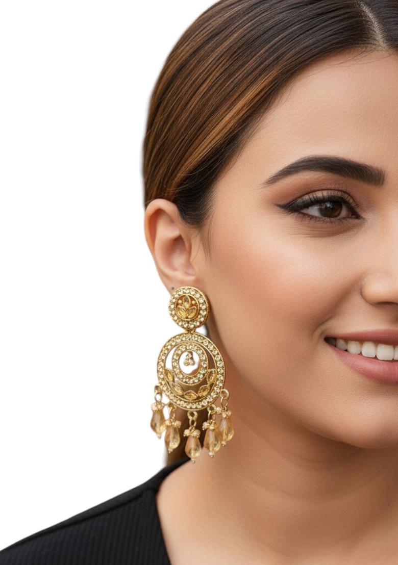 Golden Alloy Earrings - Indya