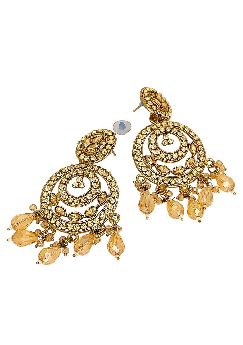 Golden Alloy Earrings - Indya