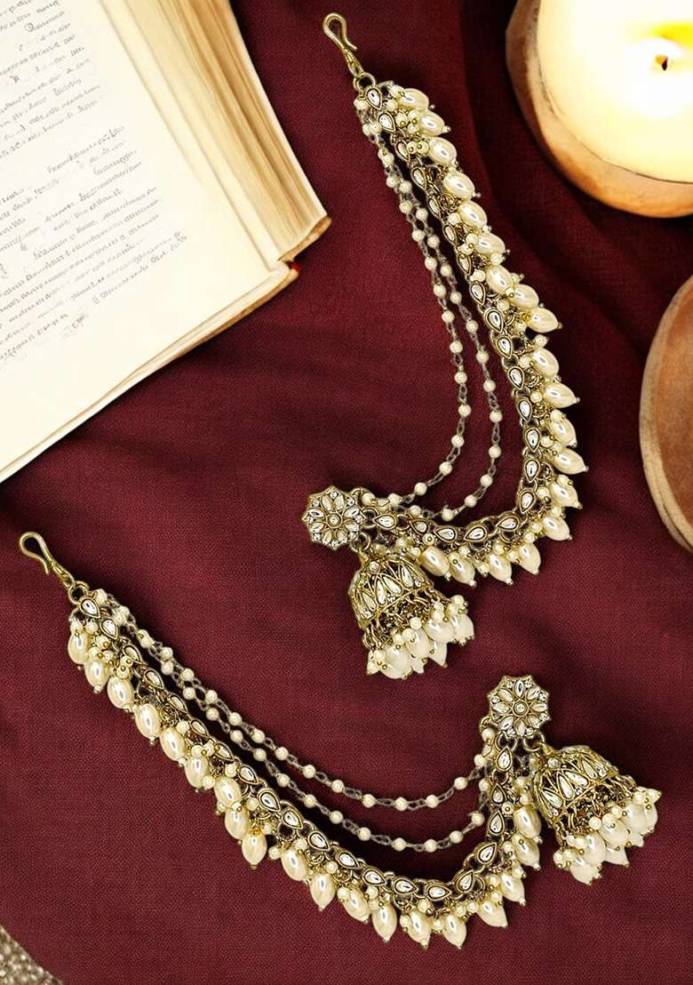 Golden Alloy Earrings - Indya