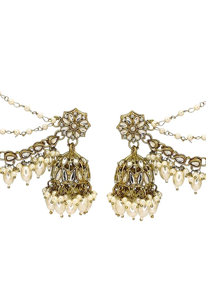 Golden Alloy Earrings - Indya