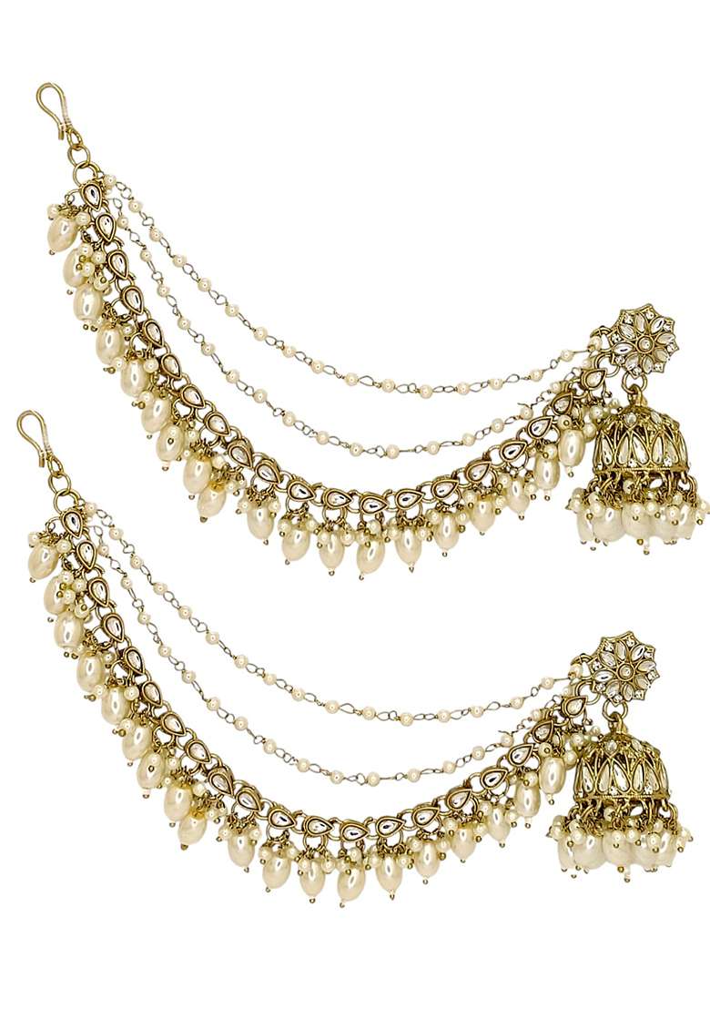 Golden Alloy Earrings - Indya