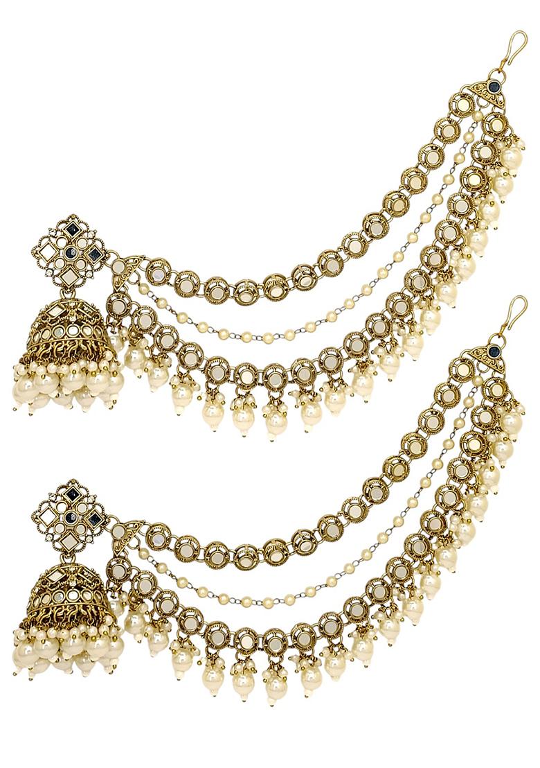 Golden Alloy Earrings - Indya