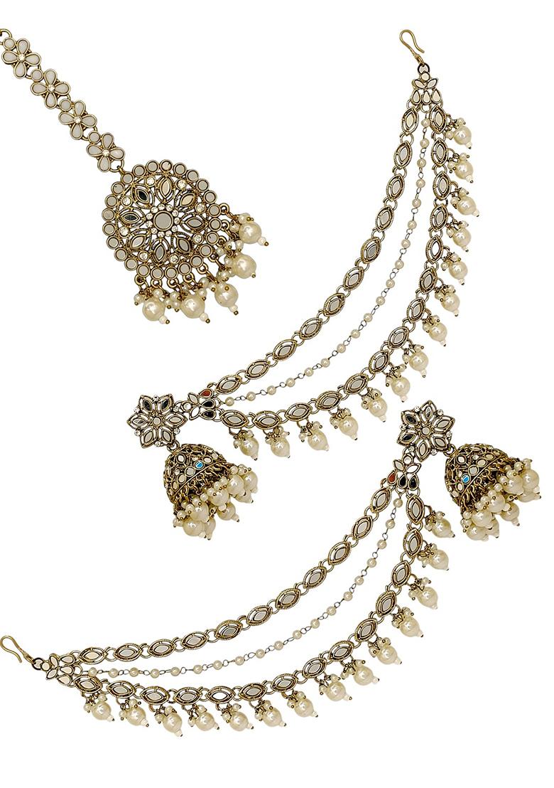 Golden Alloy Earrings - Indya