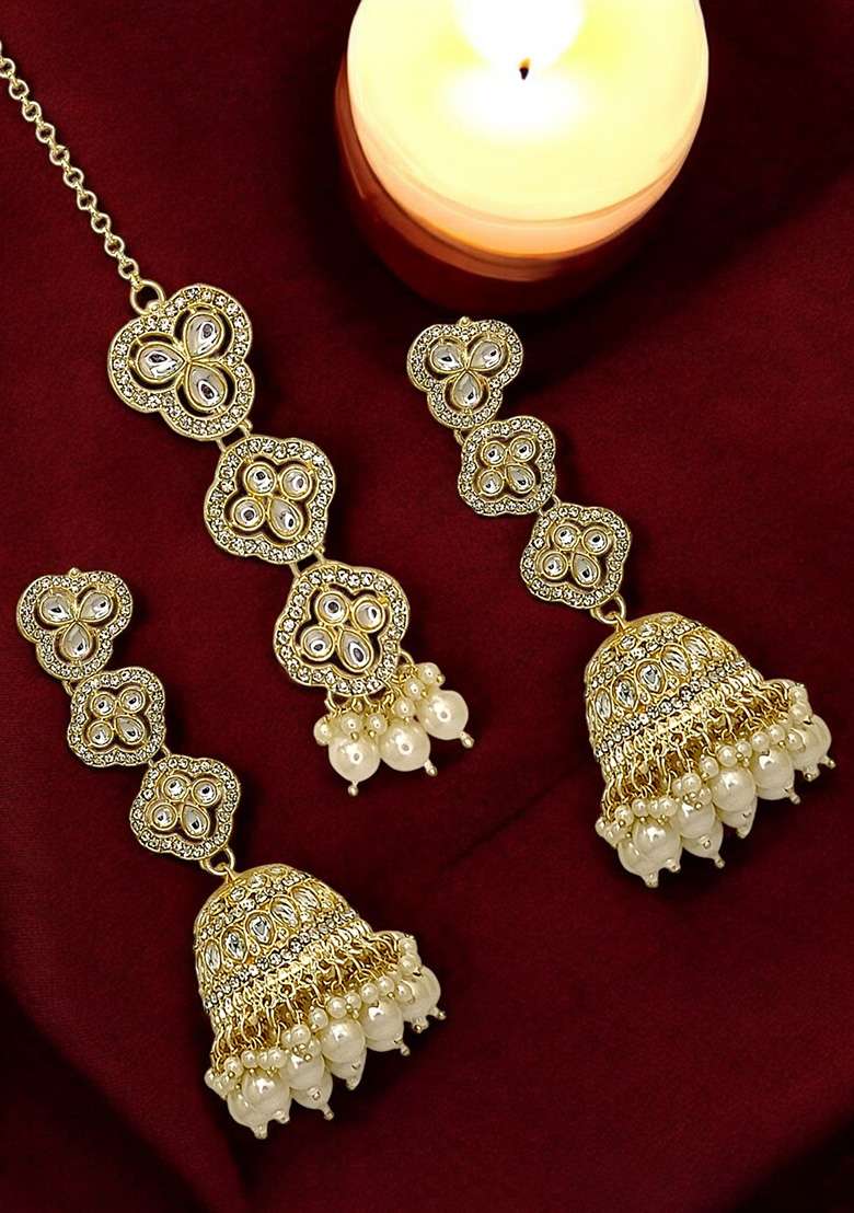 Golden Alloy Earrings - Indya