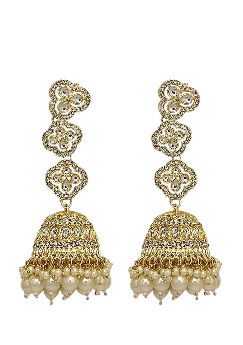 Golden Alloy Earrings - Indya