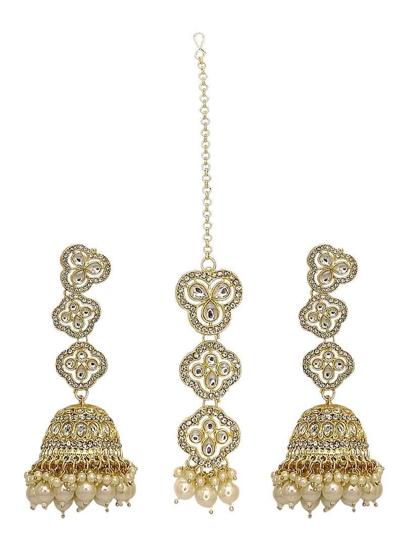 Golden Alloy Earrings - Indya