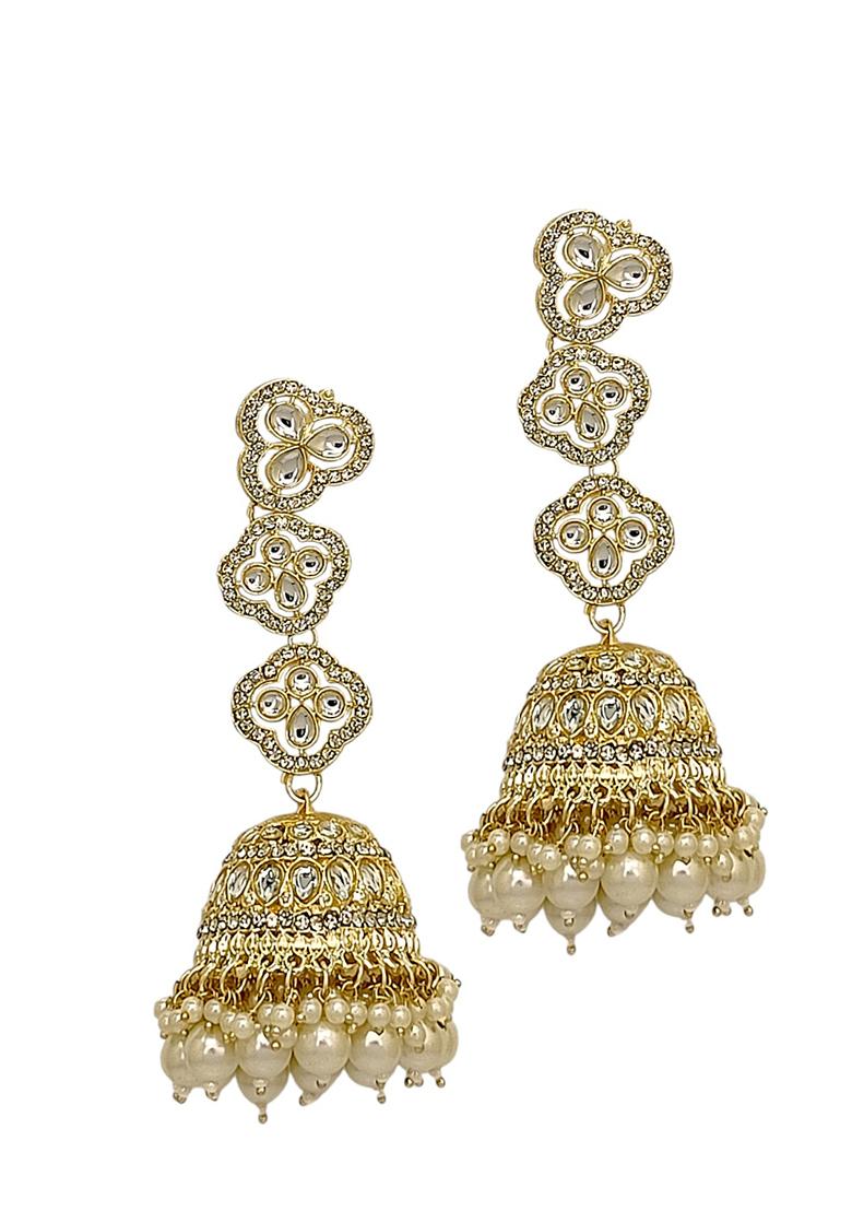 Golden Alloy Earrings - Indya