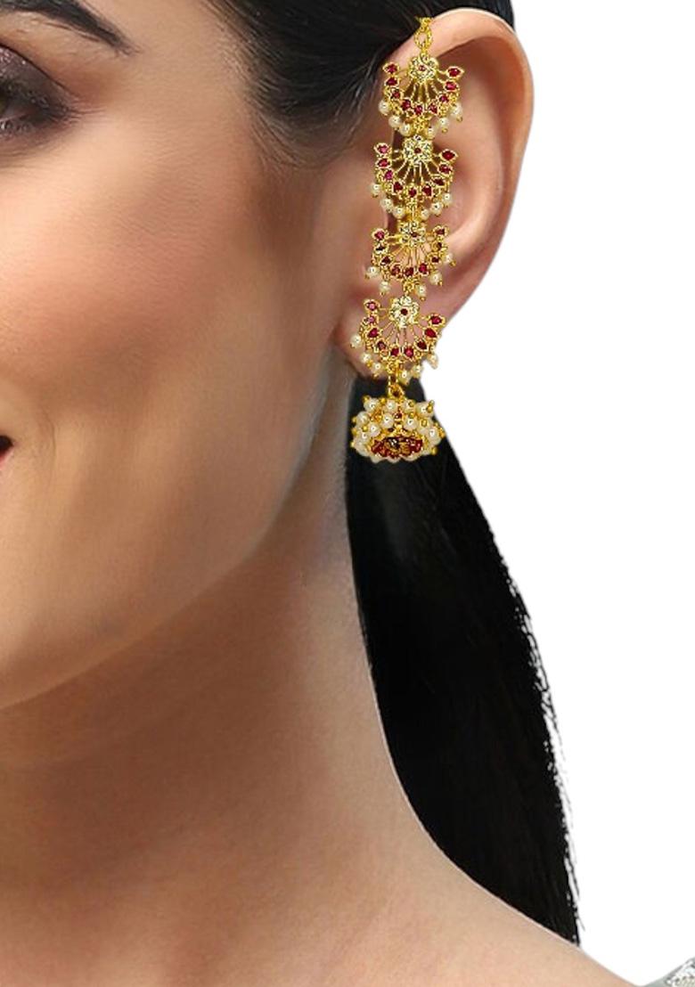 Golden Alloy Earrings - Indya